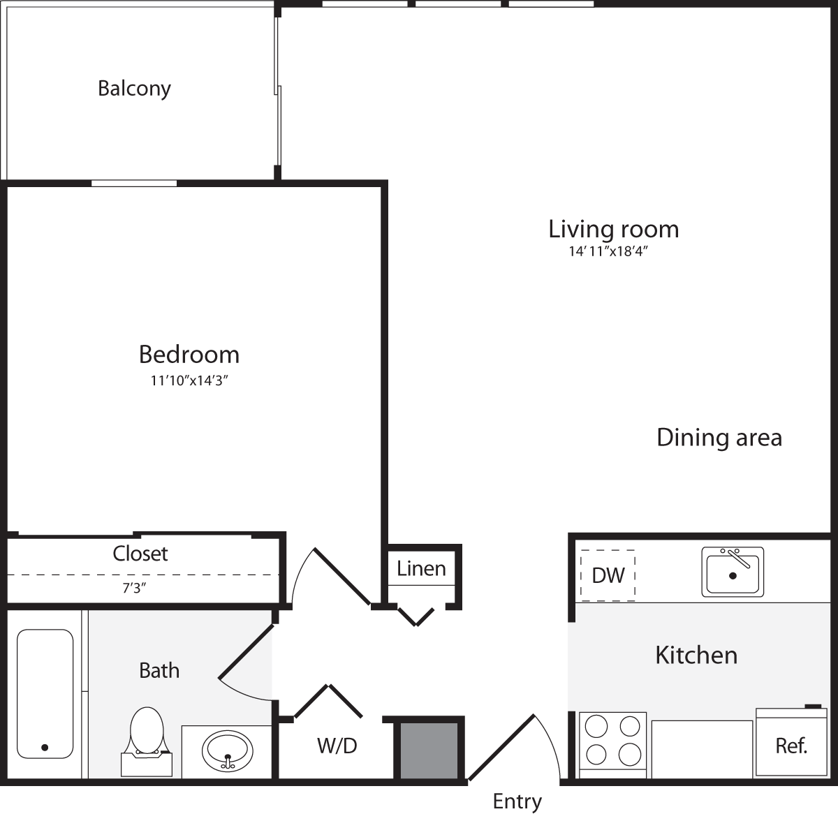 1 Bedroom O WD floorplan