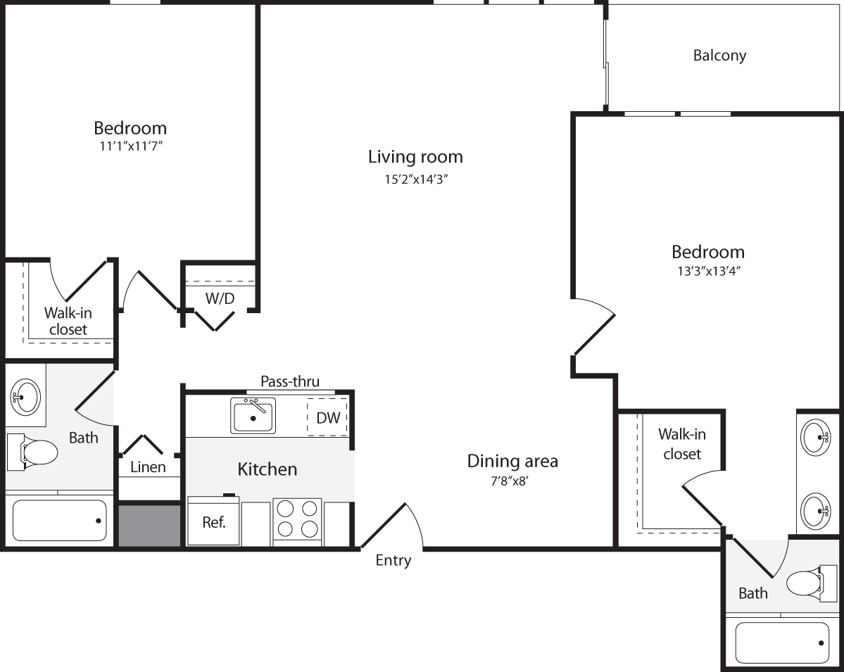 2 Bedrooms Q WD floorplan