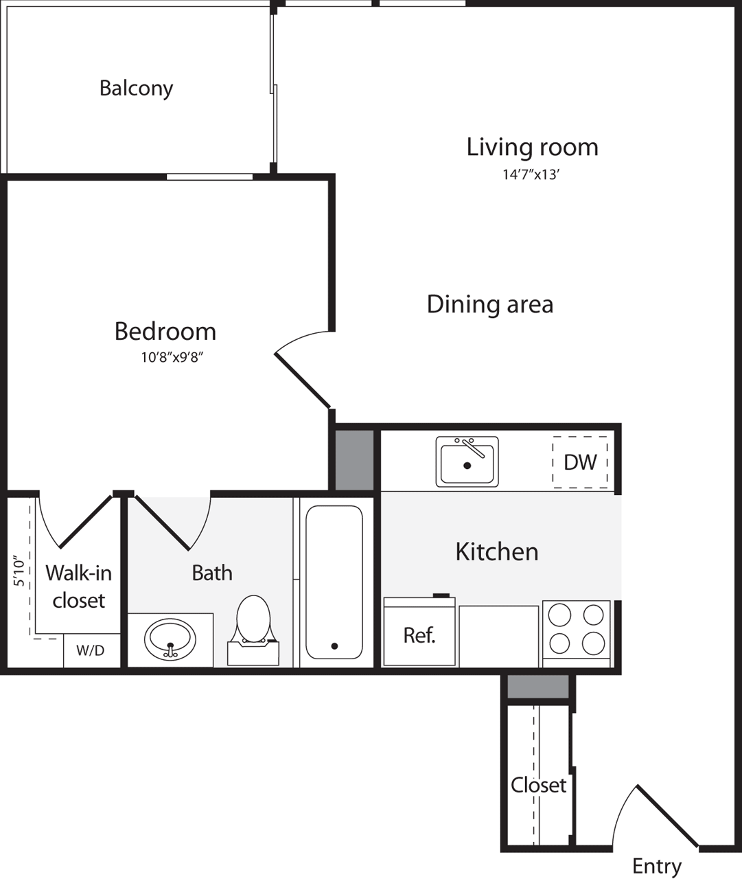 1 Bedroom B WD floorplan