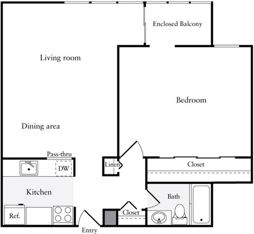 1 Bedroom K floorplan