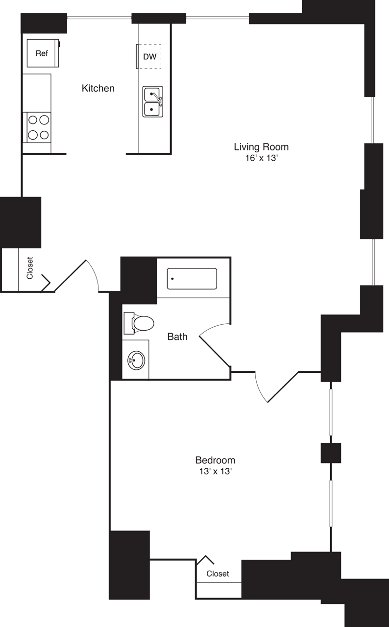 1 Bedroom J floorplan