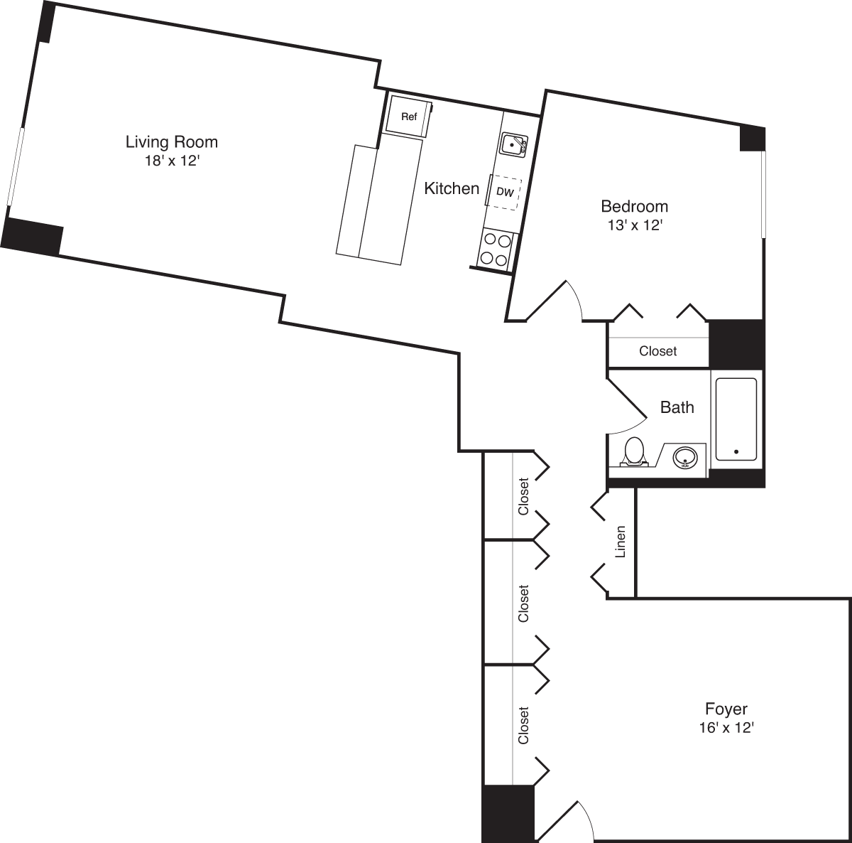 1 bedroom 2L floorplan