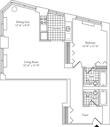 Residence A, floors 3-17 floorplan