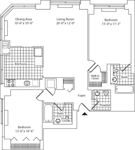 Residence E, floors 22-36 floorplan