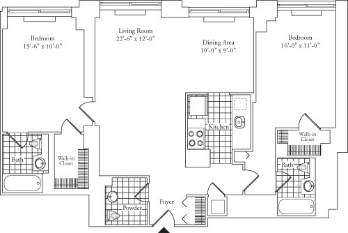 Residence E, floors 37-P2 floorplan