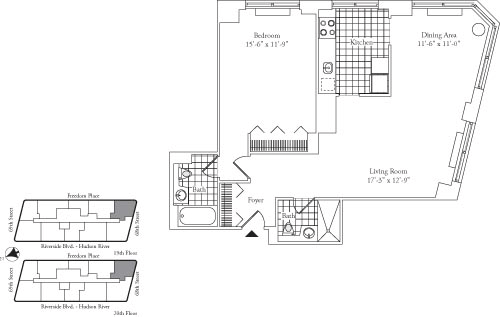 Residence F, floor 19 - Residence G, floor 20 floorplan