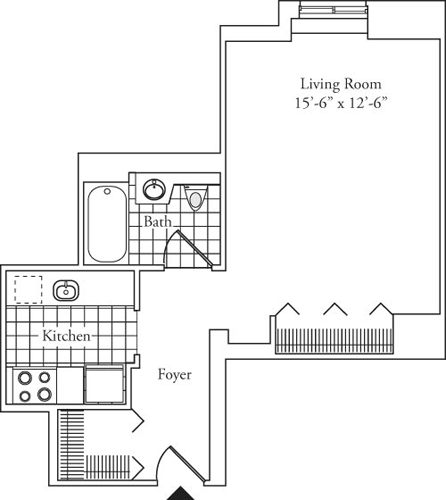 Residence F, floors 3-17 floorplan