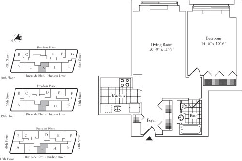 Residence I, floors 18-19 - Residence K, floor 20 floorplan
