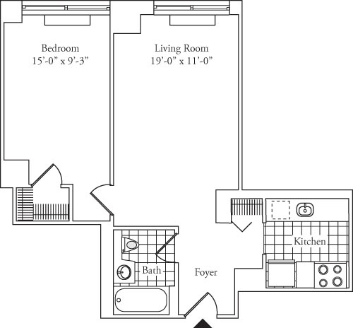 Residence J, floors 3-17 floorplan