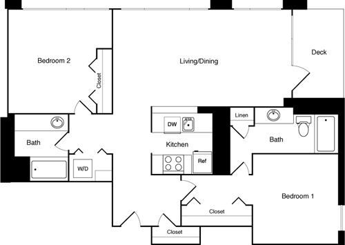 2 Bed 1415 SE floorplan